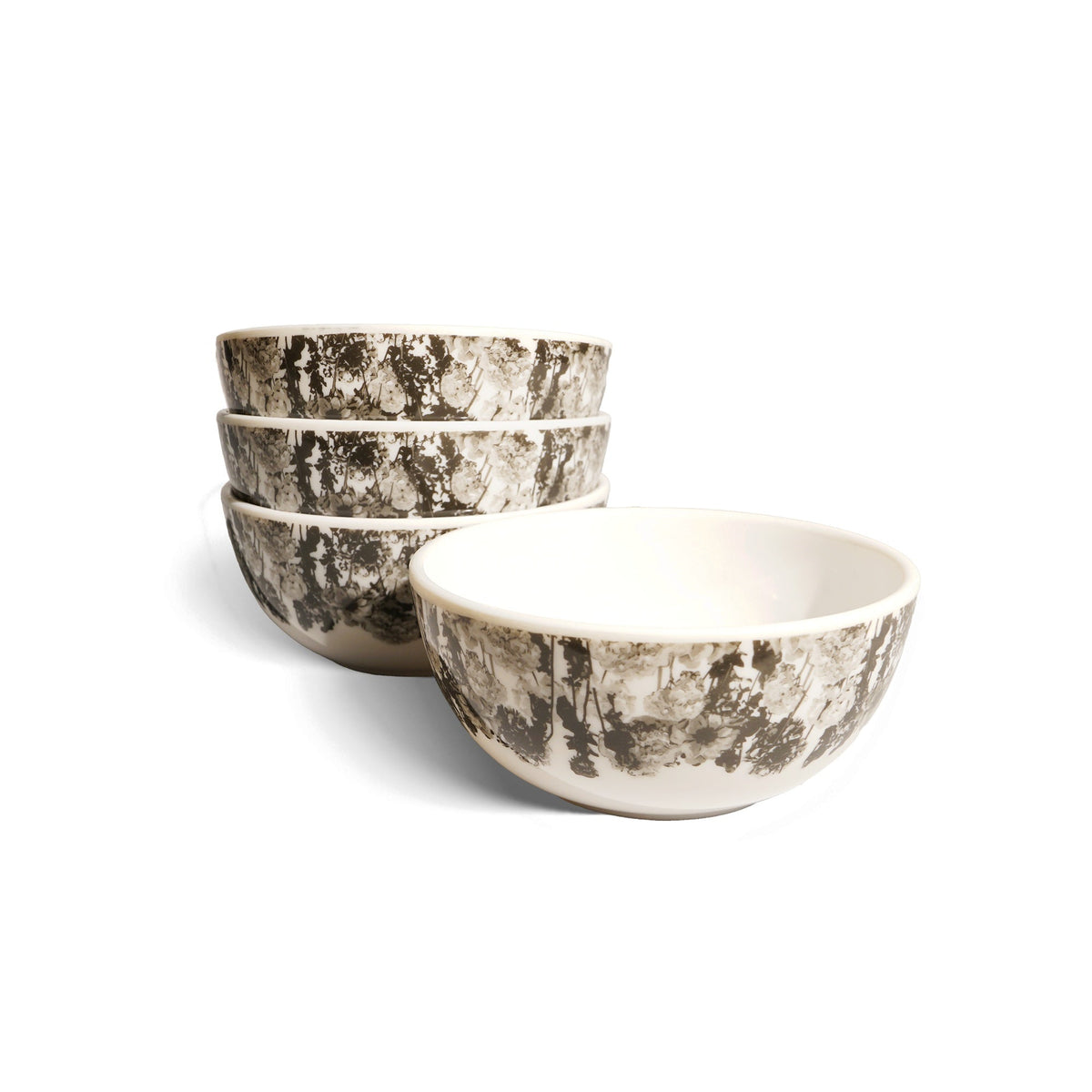 Grayscale Floral Garden Melamine Bowls, Set of 4