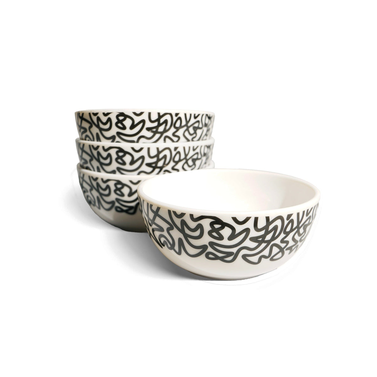 Black & White Squiggly Melamine Bowls, Set of 4
