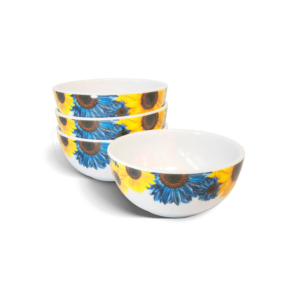 Blue Sunflower Melamine Bowls, Set of 4