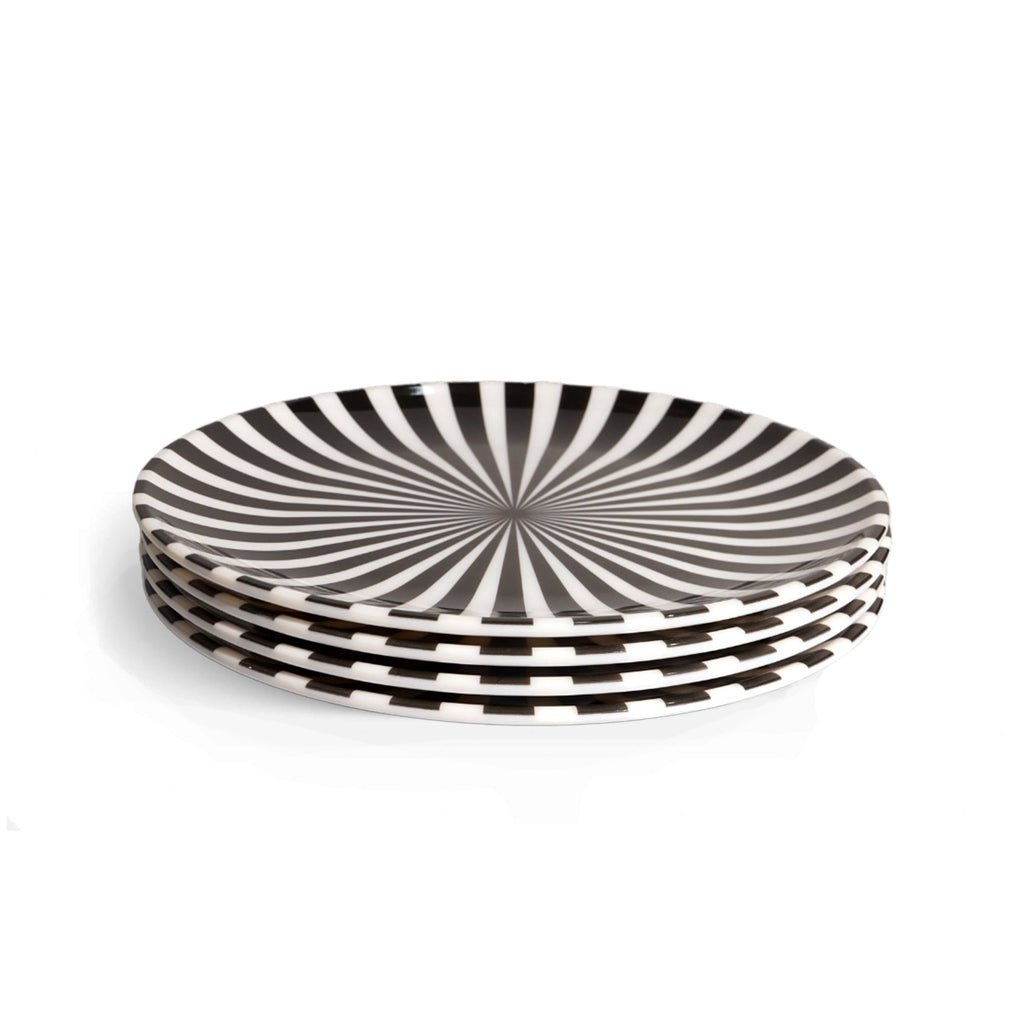 B&W Starburst Dinner Plate Set set of four