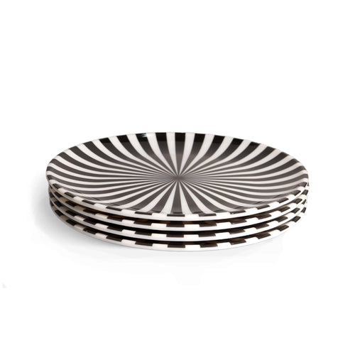 B&W Starburst Dinner Plate Set set of four