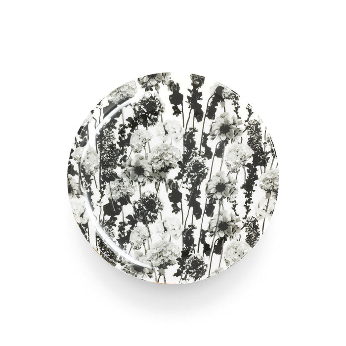 Grayscale Floral Garden Melamine Dinner Plates, Set of 4