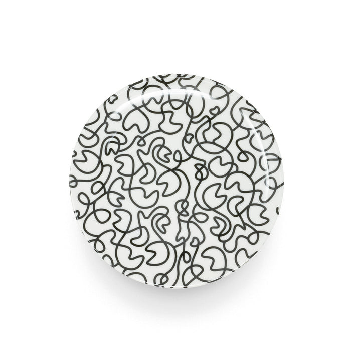 Black & White Squiggly Melamine Dinner Plates, Set of 4