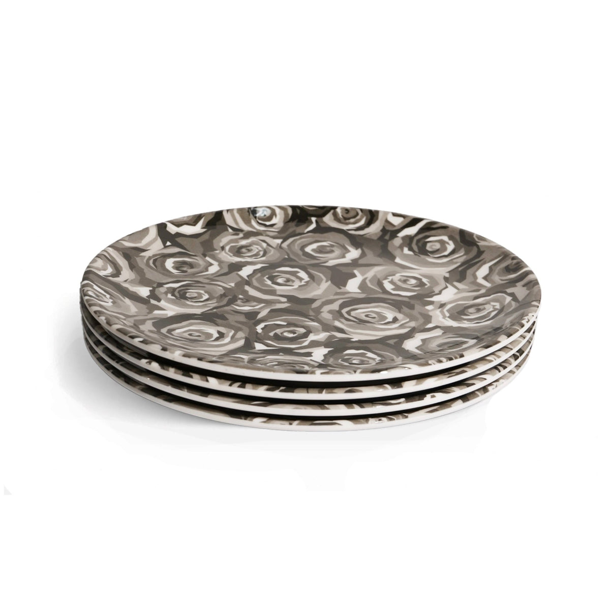 Grayscale Roses Melamine Dinner Plates, Set of 4