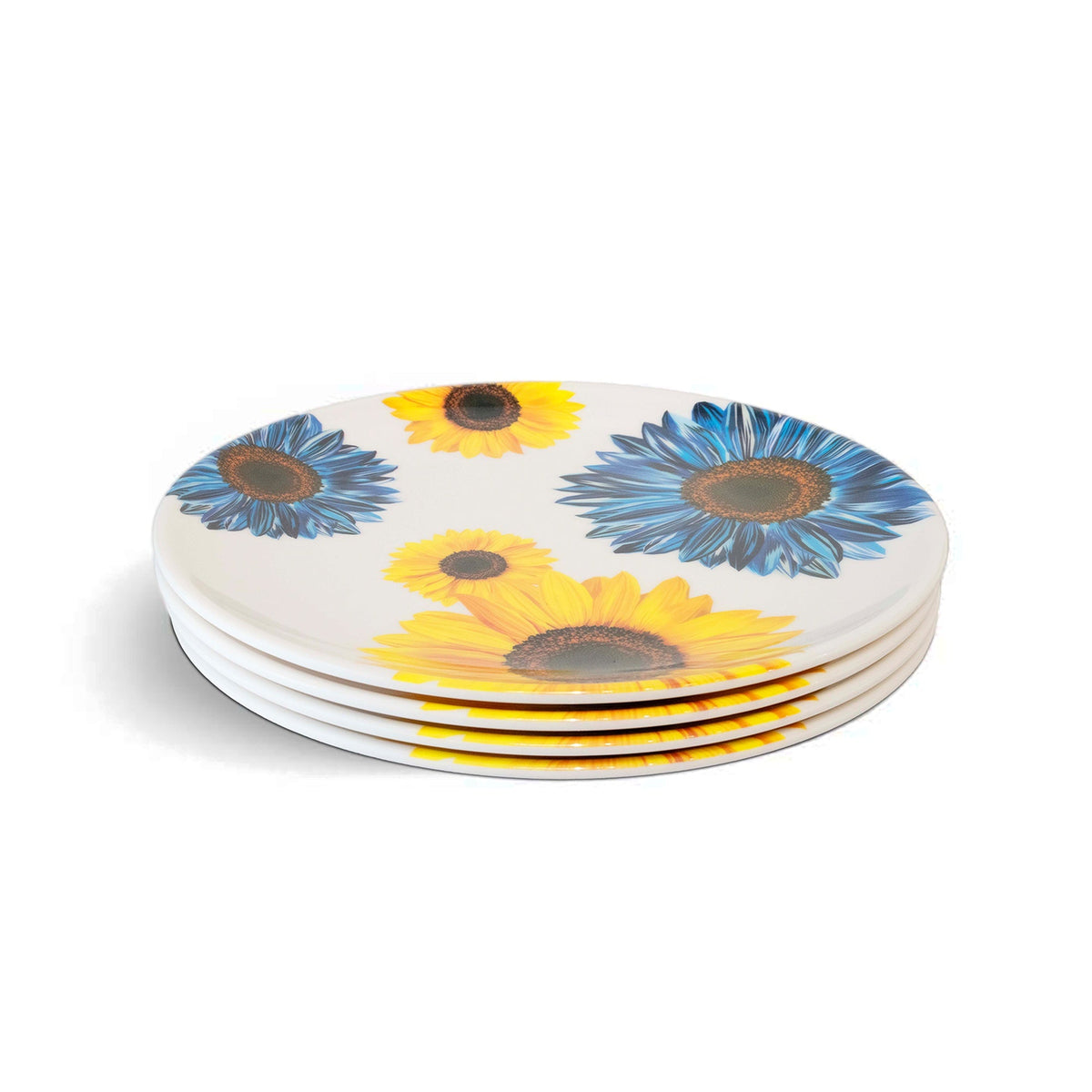 Blue Sunflower Melamine Dinner Plates, Set of 4