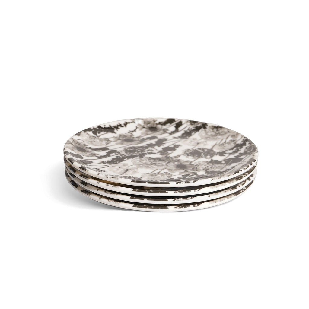 Greyscale Floral Garden Salad Plate Set set of four