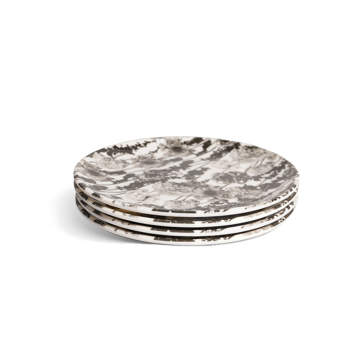 Greyscale Floral Garden Salad Plate Set set of four
