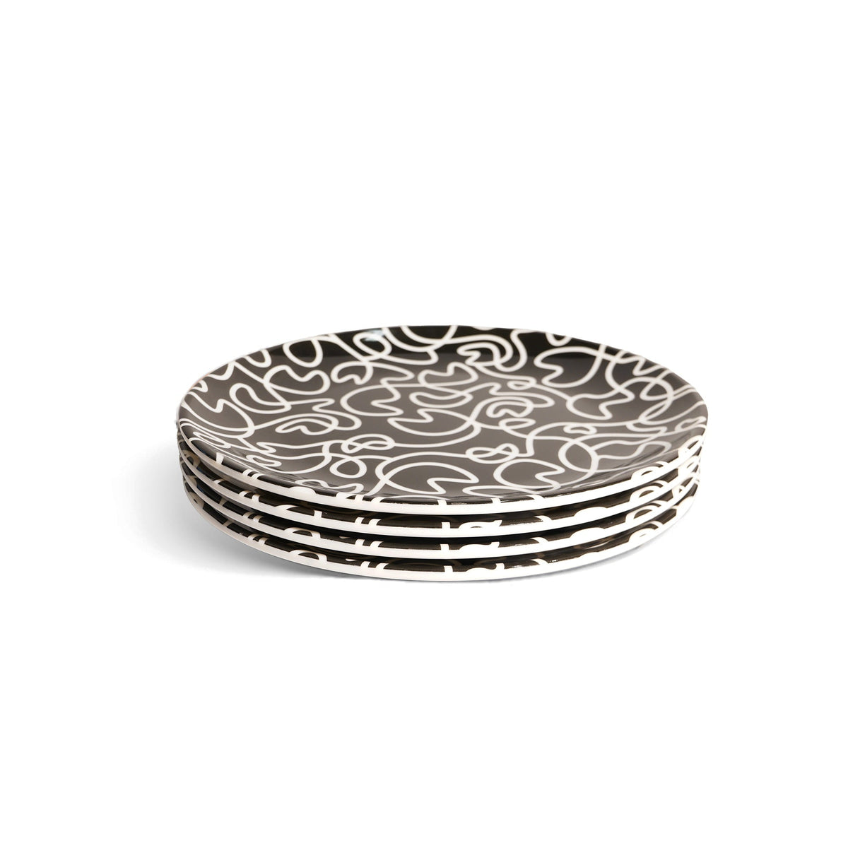 Black & White Squiggly Melamine Salad Plates, Set of 4
