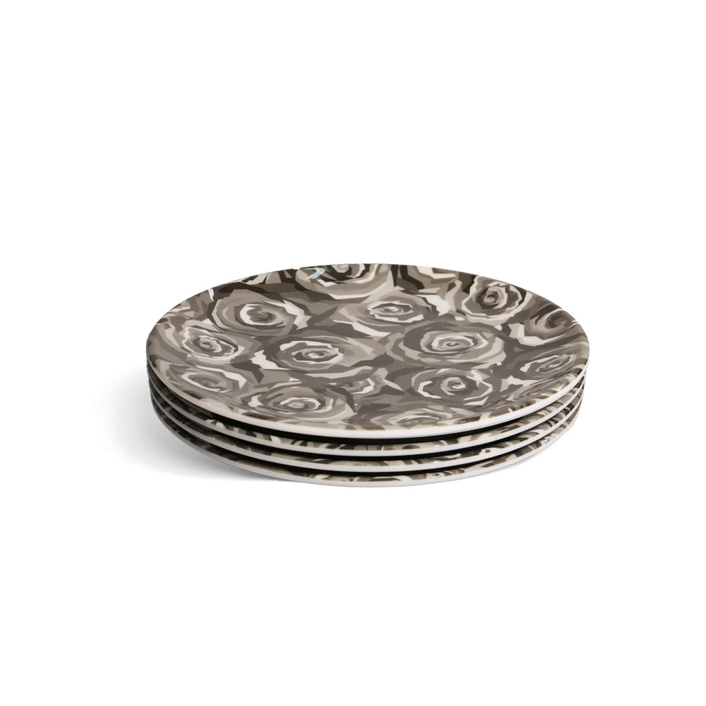 Grayscale Roses Melamine Salad Plates, Set of 4