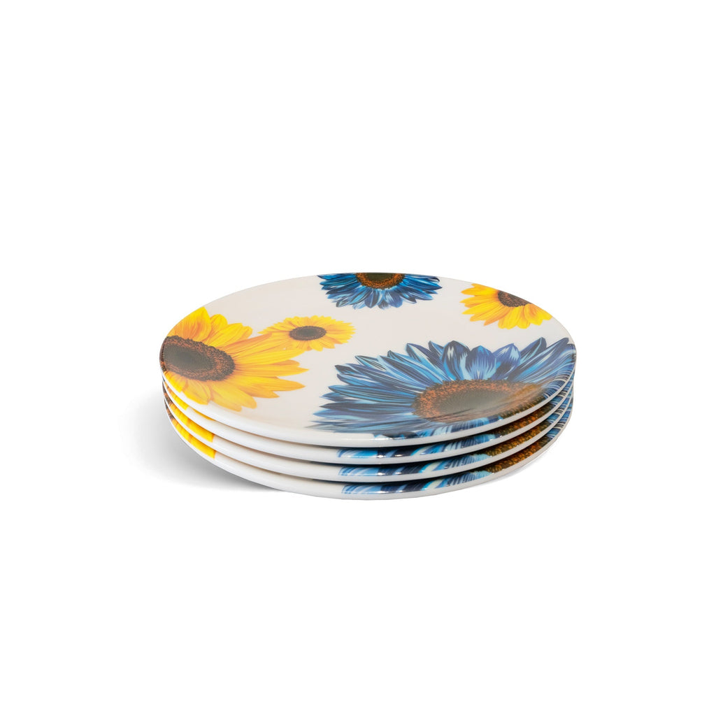 Blue Sunflower Salad Plate Set set of four