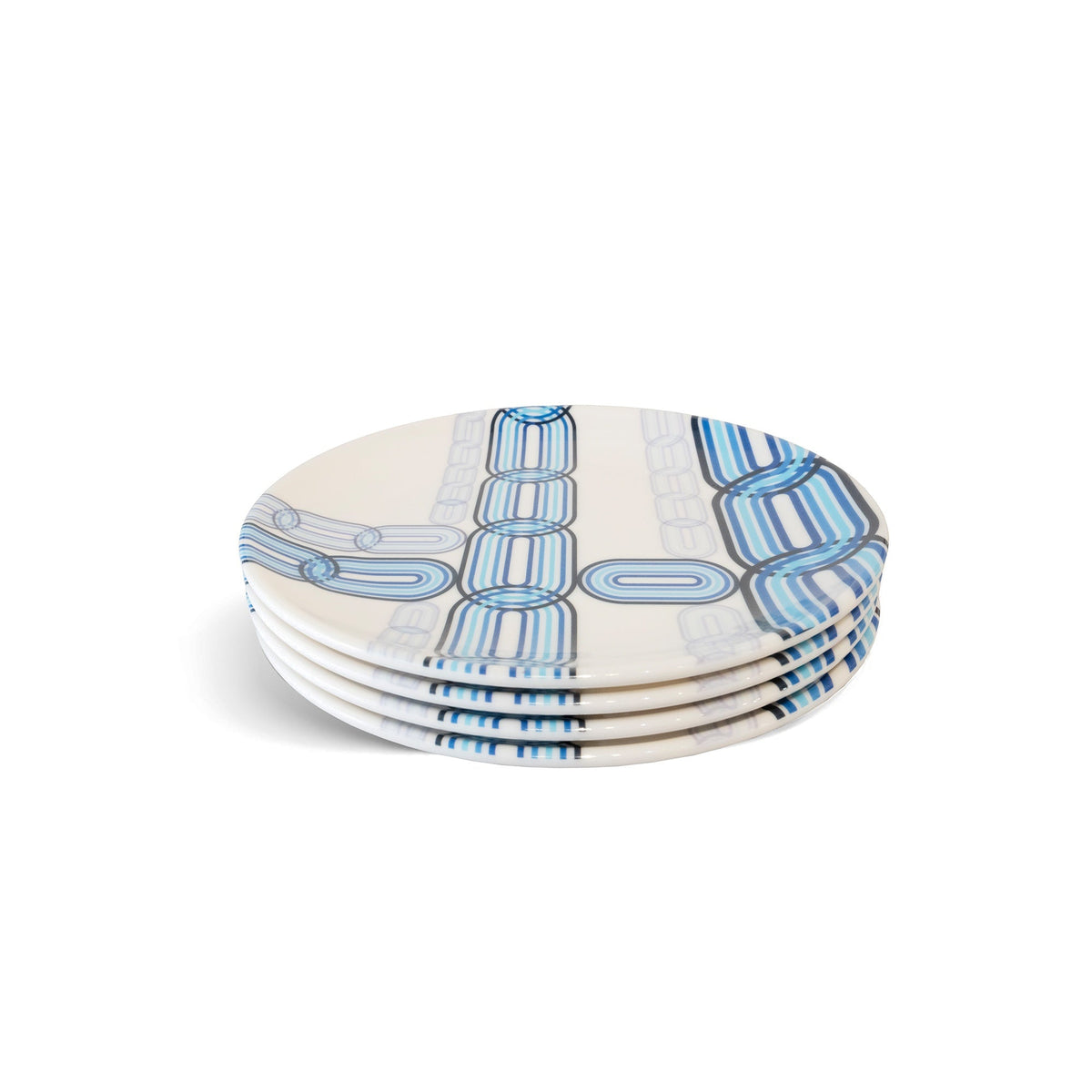 Blue Link & Starburst Salad Plate Set set of four