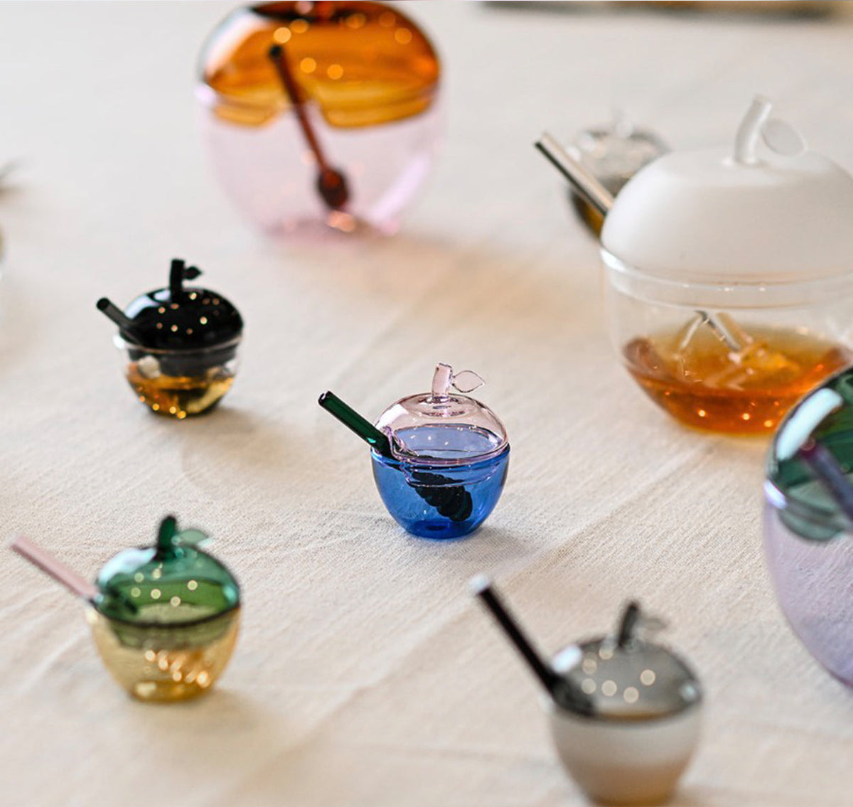 Multicolor Glass Honey Dish, Set of 4