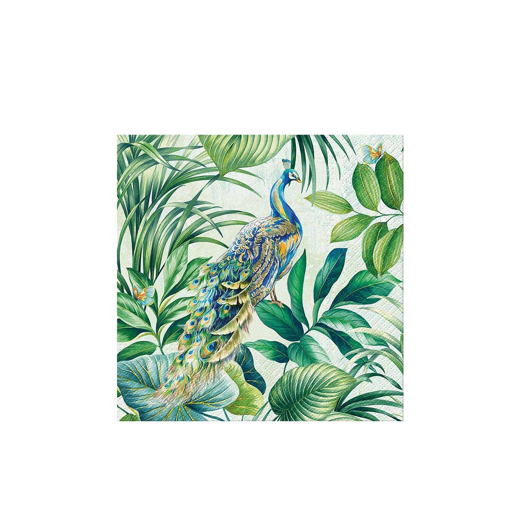 Green Peacock Paper Napkins, Set of 20