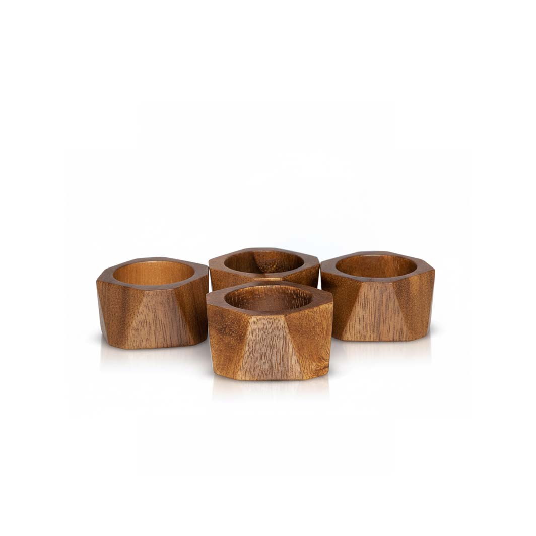 Geometric Wood Napkin Rings, Set