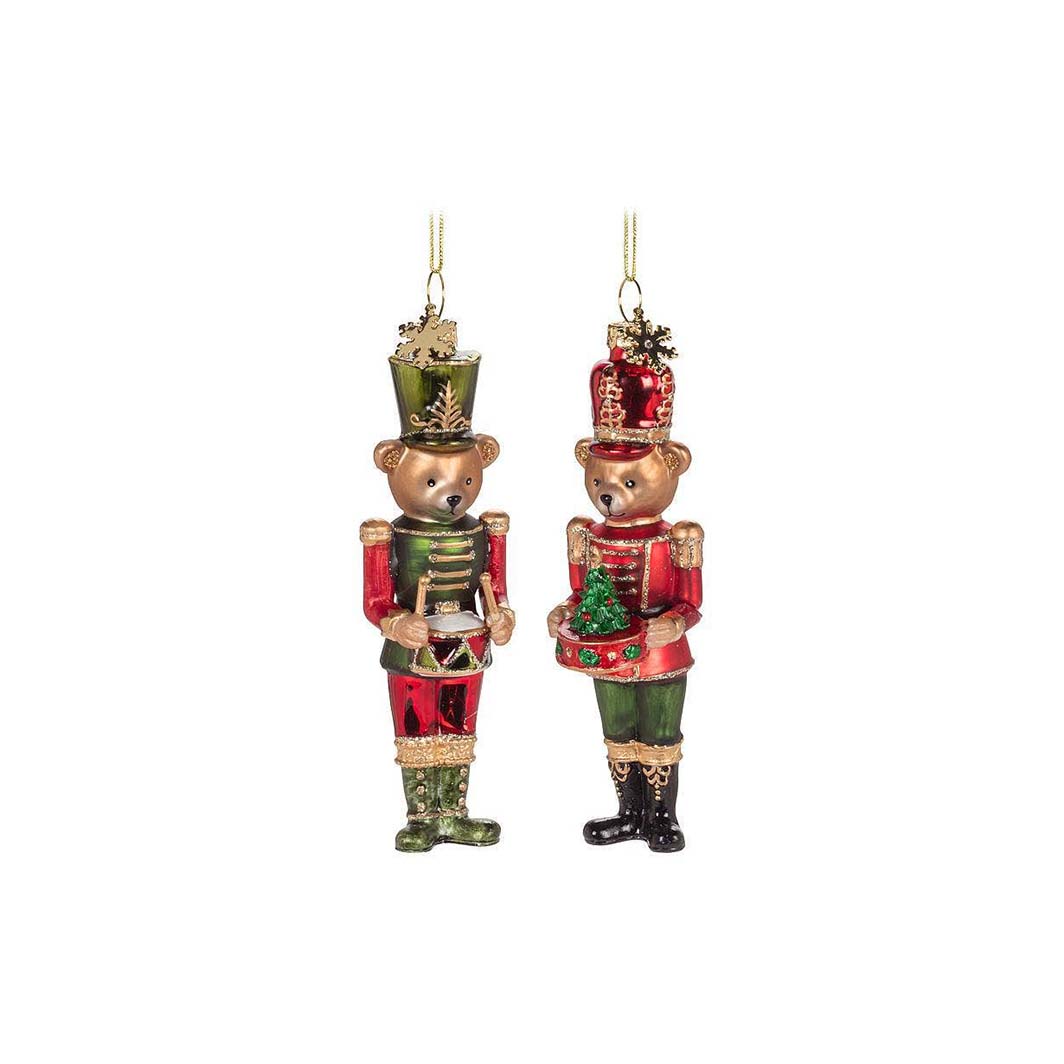 Teddy Bear Nutcracker Glass Ornament