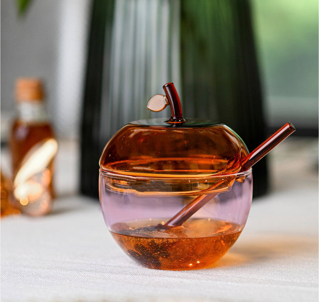 Pink and Amber Glass Honey Dish