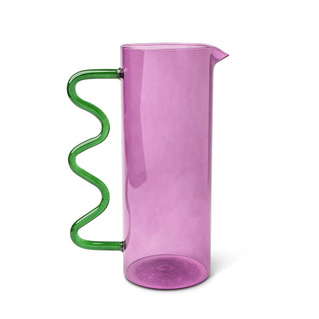 Purple & Green Squiggle Glass Pitcher