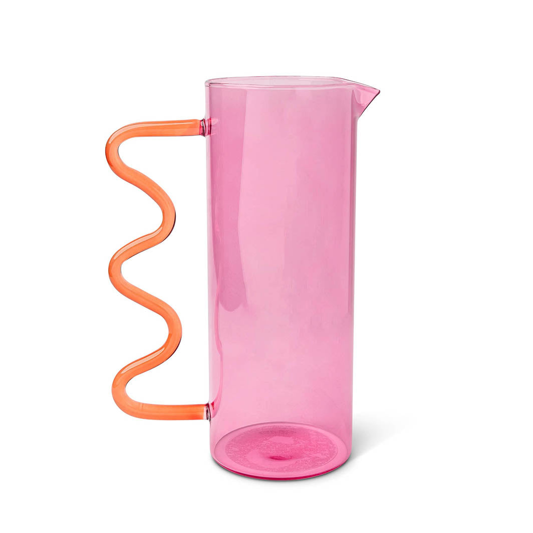 Pink & Orange Squiggle Glass Pitcher