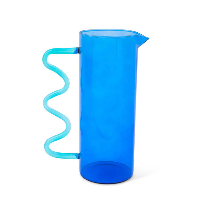 Blue Squiggle Glass Pitcher
