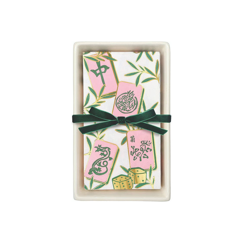 Ceramic Guest Napkin Tray + Napkins - Tiles