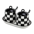 Checkered Porcelain Coffee and Sugar Jars