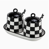 Chic Checkered Porcelain Coffee & Sugar Jars