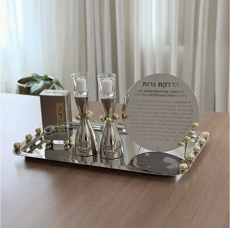 Stainless Steel Candle Holder with Gold Balls