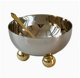 Stainless Steel Salt Bowl with Gold Balls and Spoon