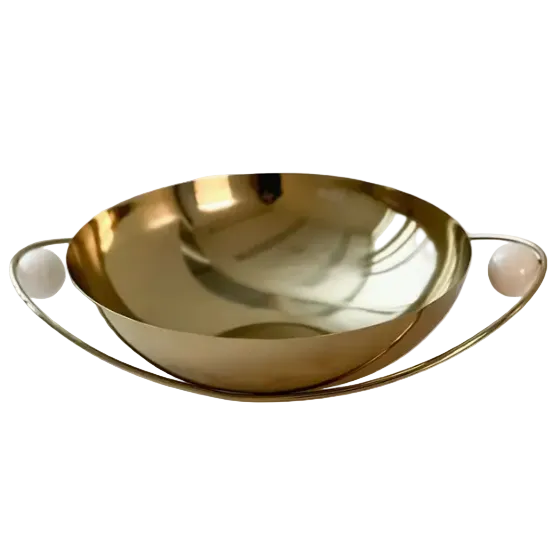 Stainless Steel Serving Bowl with Gold Handles and Balls