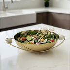 Stainless Steel Serving Bowl with Gold Handles and Balls