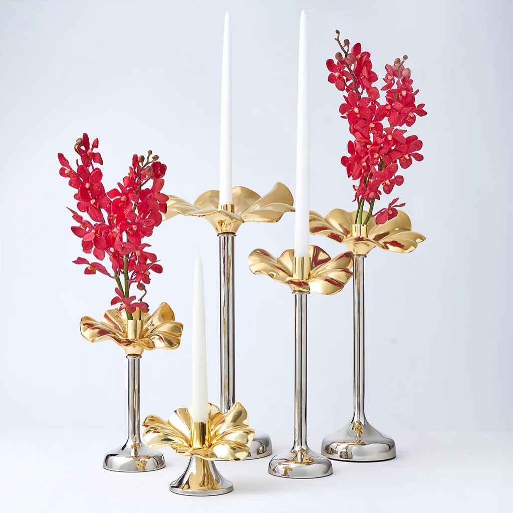 Two-Tone Flower Candle Holder, 10 inch