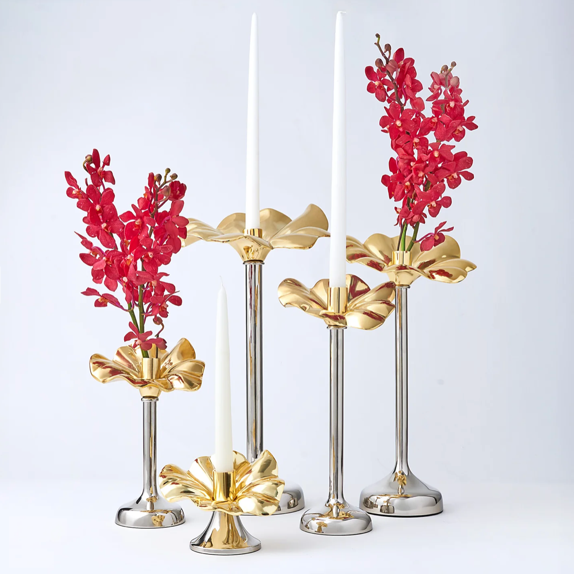 Two-Tone Flower Candle Holder, 13 inch