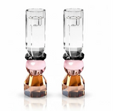 Tall Modern Cut Candlestick Holder In Pink/Amber