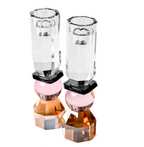 Pink and Amber Tall Modern Cut Crystal Candlestick Holder