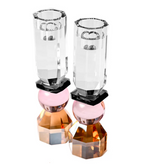 Tall Modern Cut Candlestick Holder In Pink/Amber