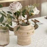 Travertine Vase with Gold Studs