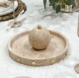 Travertine Round Tray with Gold Studs