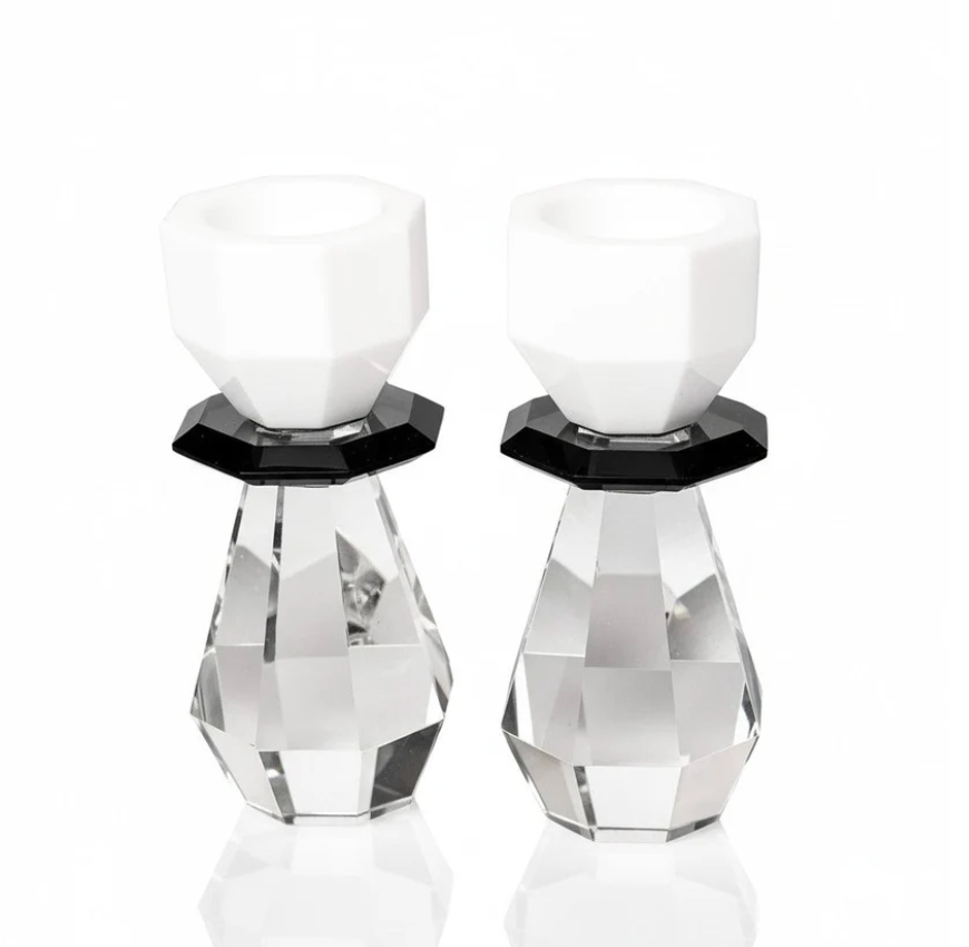 White and Black Modern Cut Crystal Candle Holder