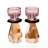 Modern Cut Candle Holder in Pink/Amber
