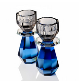 Modern Cut Candle Holder in Cobalt/ Smoke
