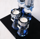 Modern Cut Candle Holder in Cobalt/ Smoke