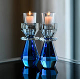 Modern Cut Candle Holder in Cobalt/ Smoke