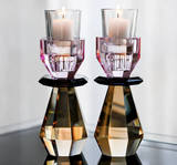 Modern Cut Candle Holder in Pink/Amber