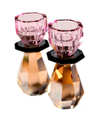 Modern Cut Candle Holder in Pink/Amber