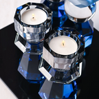 Cobalt and Smoke Modern Cut Crystal Candle Holder