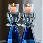 Cobalt and Smoke Modern Cut Crystal Candle Holder