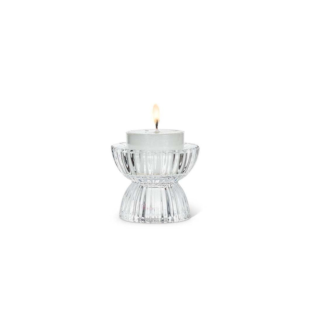 Clear Ridged Glass Candle Holder, Small