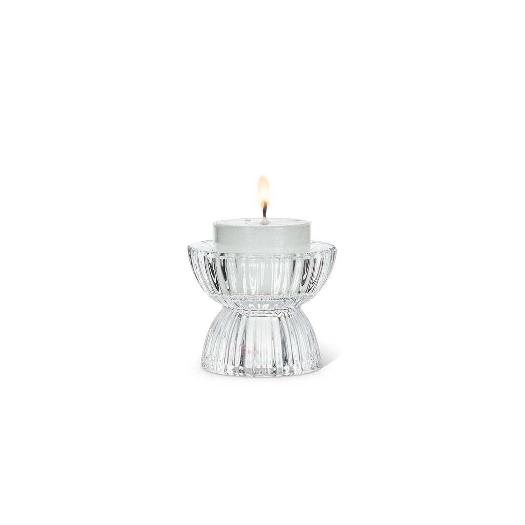 Clear Ridged Glass Candle Holder, Small