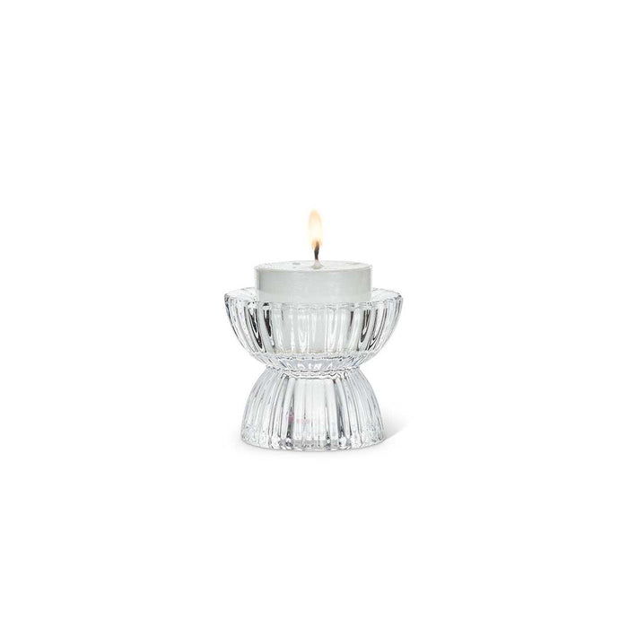 Clear Ridged Glass Candle Holder, Small