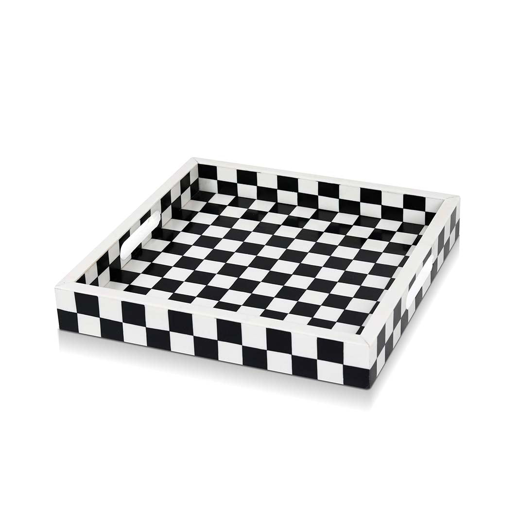 Black and White Checkered Decorative Tray, 12 in.